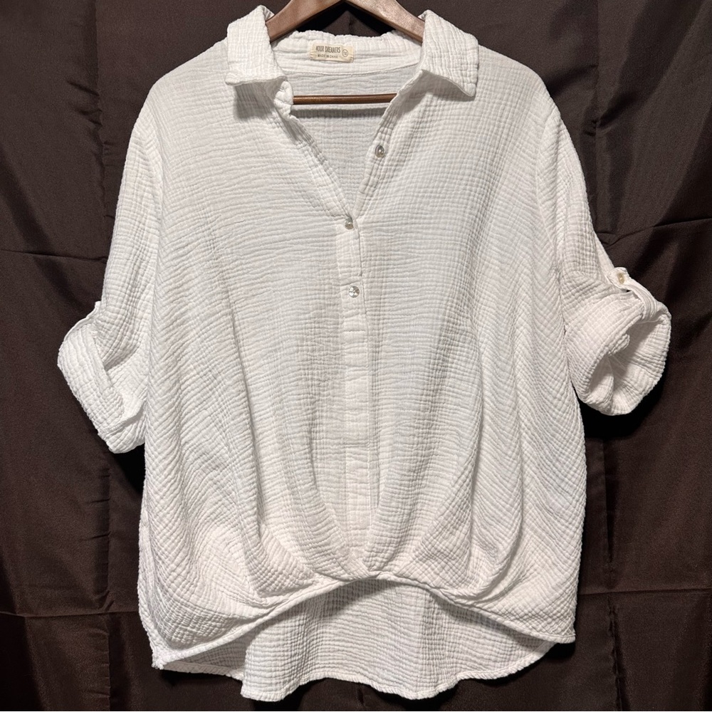 Cozy White Button-Down Gauze Top